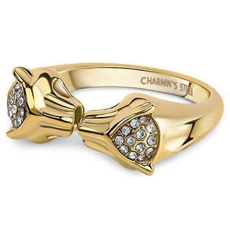 Charmin&#039;s Goudkleurige Chunky Ring met Twee Panter Hoofden R1839 Stoer en Chique
