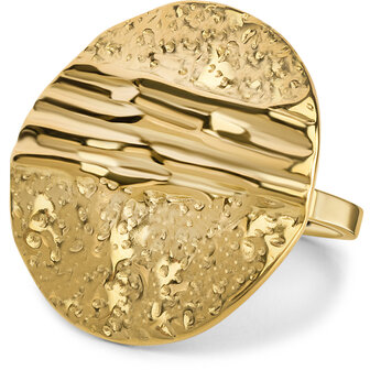 Charmin&#039;s Goudkleurige Chunky Ring met een Grote Bewerkte Munt R1834 &ndash; Opvallend en Stijlvol