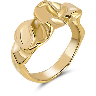 Charmin&#039;s Goudkleurige Chunky Ring met Mooie Bewerkinkingen R1838 Smal en Elegant