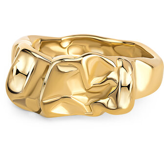 Charmin&#039;s Goudkleurige Chunky Ring met Mooie Bewerkinkingen R1838 Smal en Elegant