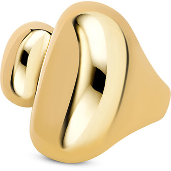 Charmin&#039;s Goudkleurige Chunky Ring met Open Rechthoekige Uiteinden Staal R1841 &ndash; Statement en Elegant