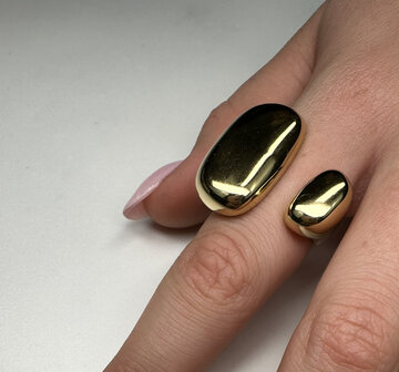 Charmin&#039;s Goudkleurige Chunky Ring met Open Rechthoekige Uiteinden Staal R1841 &ndash; Statement en Elegant
