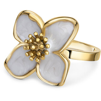 Charmin&#039;s Goudkleurige Chunky Ring met Parelmoer Bloem R1836 &ndash; Chic en Licht