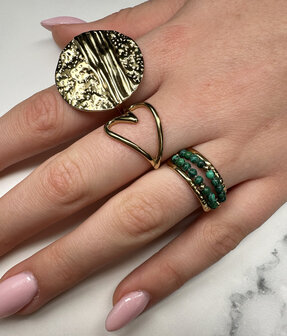 Charmin&#039;s Anxiety Ring Twee Rijen NaturalStones Malachite Beads Goudkleurig R1672