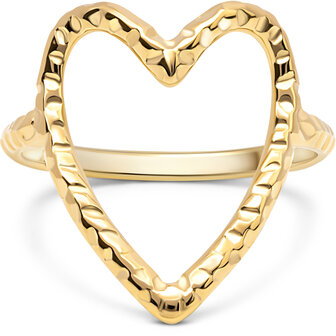 Charmin&#039;s Goudkleurige Chunky Ring met Hartvorm Staal R R1767 &ndash; Ruimtelijk en bewerkt.