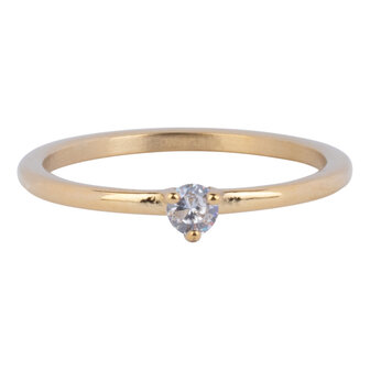 Charmin's Triangle Solitaire Gold-Colored Ring White Stone Steel R1297
