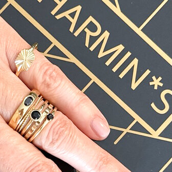 Charmin's Triangle Solitaire Gold-Colored Ring White Stone Steel R1297