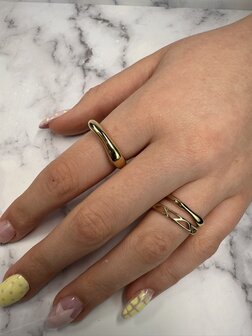 Charmins Goldfarbener Ring Weich Gew&ouml;lbt und Abgerundete Kugeln Stahl R1371