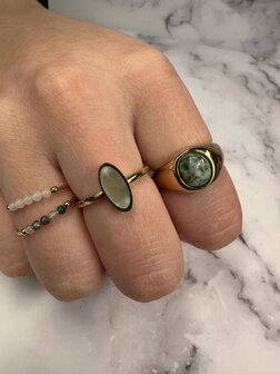 Charmin's Gold-Colored Oval Signet Ring with Moonstone Gemstone Steel R1215