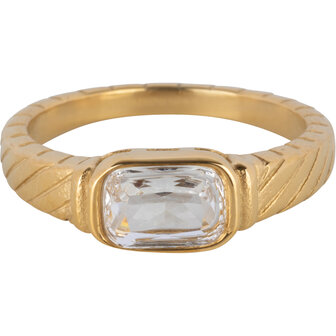 Bague dor&eacute;e Charmin avec pierre en cristal et gravures R1351 &ndash; Look vintage