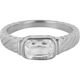 Charmins Stahlring mit Kristallstein und Gravuren R1350&ndash; Klassisch Vintage