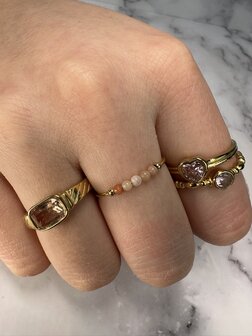 Bague d'anxi&eacute;t&eacute; multicolore Charmin Pierres naturelles Perle de pierre de lune p&ecirc;che Acier R1197