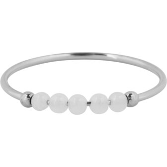 Charmin's Anxiety Ring Natural Stones Witte Maansteen Beads Staal R1326