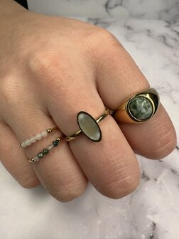 Charmin's Multicolored Anxiety Ring Natural Stones White Moonstone Beads Steel R1327