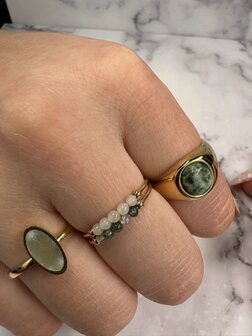 Charmin's Multicolored Anxiety Ring Natural Stones White Moonstone Beads Steel R1327