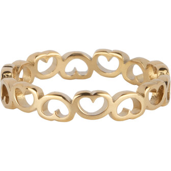 Charmin's Goudkleurige Steel Ring R1632 Met Stoere Grove Hartjes Chain Staal