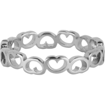 Charmin's Steel Ring R1631 Met Stoere Grove Hartjes Chain Staal