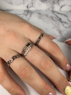 Charmin's Anxiety Ring NaturalStones Mosagaat Beads Staal R1328