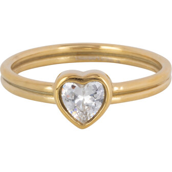 Charmin's Goldfarbige Doppelte Ring mit Kristallherz R1512&ndash; Starke Liebe