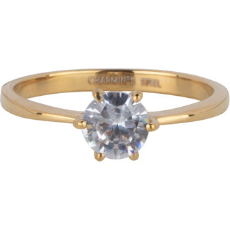 Charmin&rsquo;s Goudkleurige Classic Verloving White Ring Staal R1624