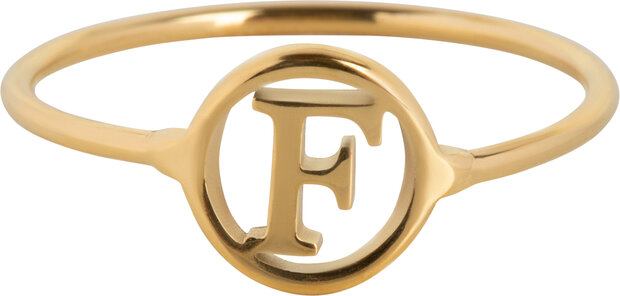 Charmin’s initialen open ronde zegelring Goldplated R1121 Letter F