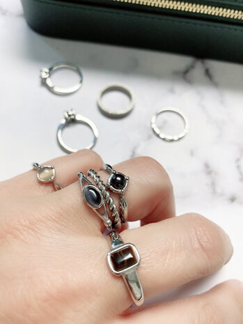 Charmin's Signet Ring Gemstone Tiger Eye Rectangle Steel R1173