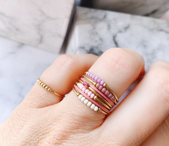 R0980 Anxiety Ring Palm Pink Beads Goldplated 