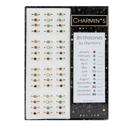 Charmin's € 14,95 Birthstone Ringen, 48 ringen, 4 maten, met Display; Easy Order