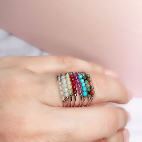 Charmin's Anxiety Ring NaturalStones Garnet Beads Steel R1320
