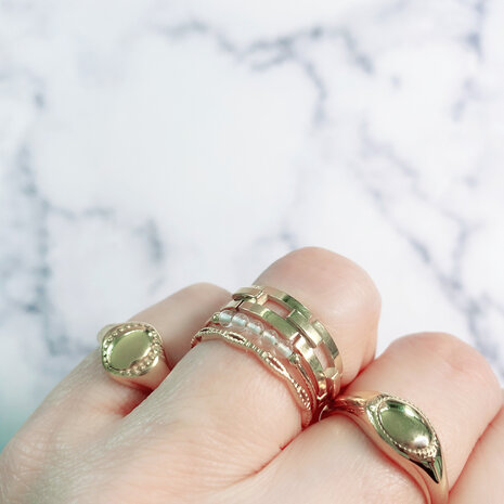 Charmin's Anxiety Ring NaturalStones Crystal Beads Goudkleurig R1319