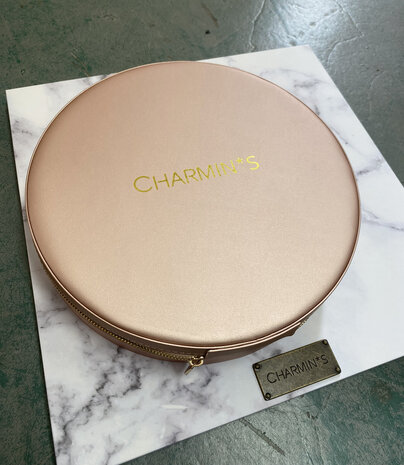 Charmin's Ronde Ringendoos met Spiegel Roze Vegan-Leer Display 5553 