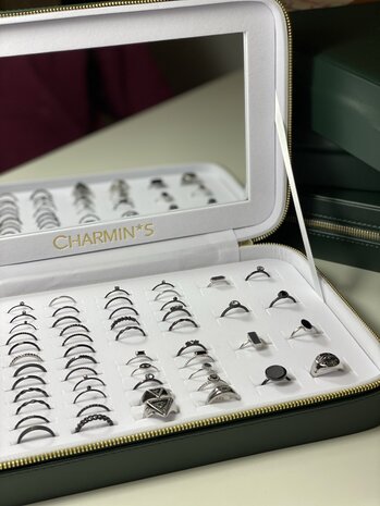 Charmin's Ringendoos met Spiegel Groen Vegan-Leer Display 5548 