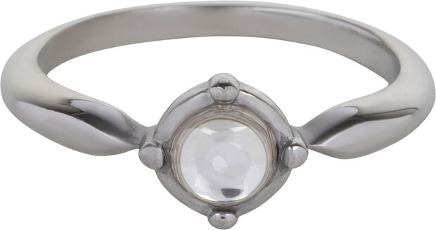 Charmins runder Ring mit transparentem, weißem, glänzendem Stein aus Stahl R1165
