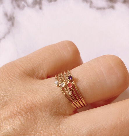 Charmin's Birthstone Ring Juli Fuchsia Pink Stone Goldplated R791/KR82