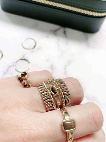 Charmin's ovaler eleganter Tijgereye Ring Goud R1161