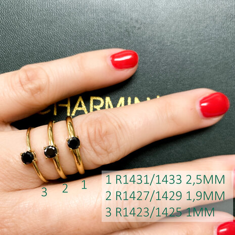 Charmin's Classic Solitaire 1mm Ring Black Stone Gold Colored R1425