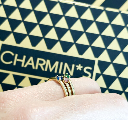 Charmin's Triangle Solitaire Ring Green Stone Gold-colored Steel R1303