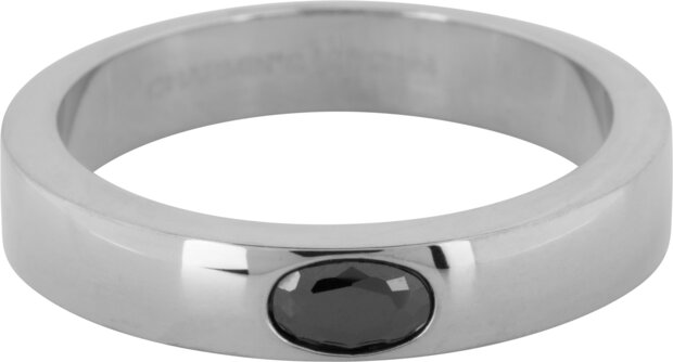 Charmin's Ring Wide Band Oval Black Stone Steel R1224
