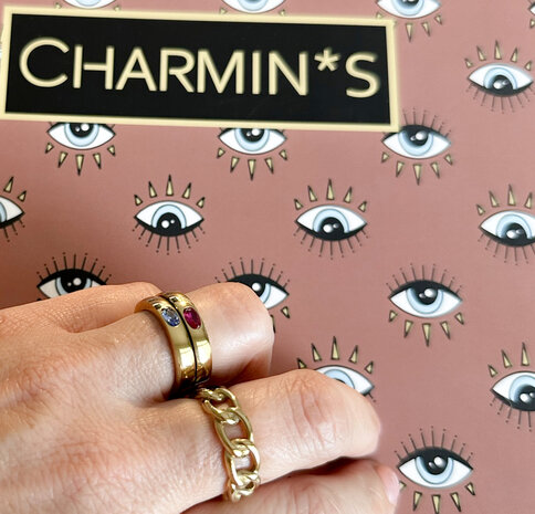 Charmins Ring, breites Band, oval, schwarzer Stein, Stahl R1224
