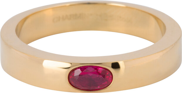 Charmin's Ring Wide Band Oval Fuchsia-red Stone Gold-colored Steel R1231