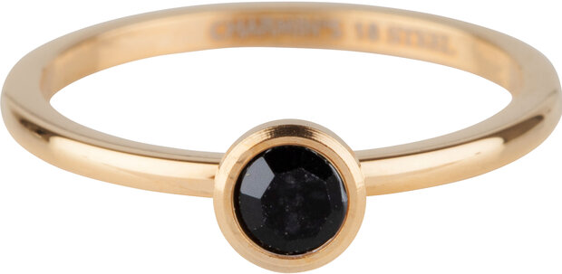 Charmin's Gold Extension Ring Round Stone Black Crystal 4mm Steel R1021