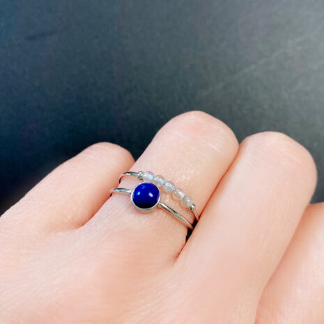 Charmin's Ring Round Stone Dark Blue Howlite Gemstone 5mm Steel R1051