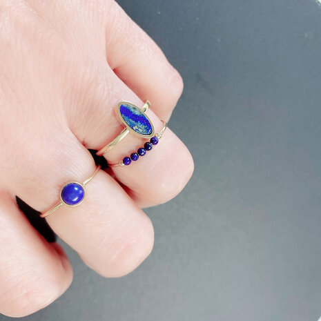 Charmin's Gold Colored Ring Round Stone Dark Blue Howlite Gemstone 5mm Steel R1052