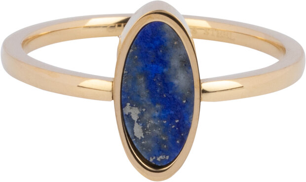 Charmin's Gold-colored Oval Signet Ring with Oval Lapis Lazuli Gemstone Steel R1214