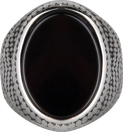Charmin's UNI Men's Signet Ring Large Black Oval Stone Steel R974