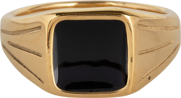 Charmin's Gold-colored UNI Men's Signet Ring Square Black Stone Steel R1004