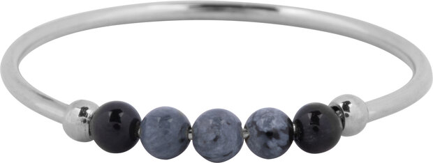 Charmin's Anxiety Ring Flocon de neige obsidienne Pierre précieuse Perle Acier R1334