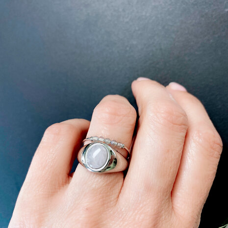 Charmin's Anxiety Ring Labradorite Gemstone Bead Steel R1340