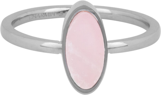 Chevalière ovale de Charmin avec pierre précieuse de quartz rose ovale en acier R1279