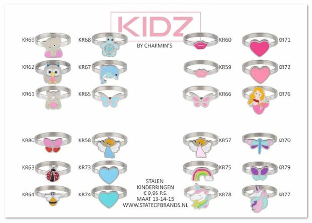 KIDZ 45 steel children's rings with enamel in 3 sizes in Display Easy Order